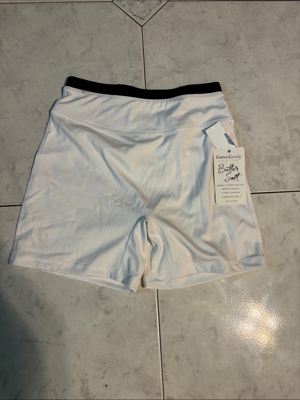 Cotton Candy Athletic High-Waist White Women's Shorts with Black Waistband